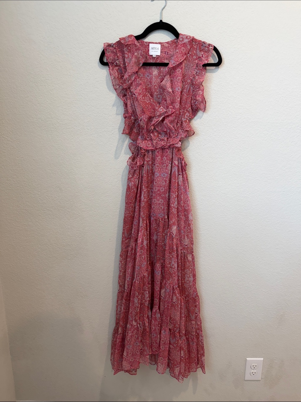 Misa Los Angeles Pink Paisley Ruffle Maxi Dress